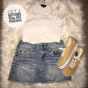 Hydraulic Light Wash Denim Mini Skirt